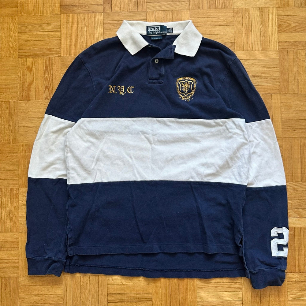Polo Ralph Lauren NYC Striped Rugby Polo Long sleeve Crest Medium